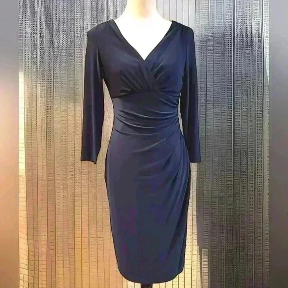 Lauren Ralph Lauren Dresses & Skirts - LAUREN RALPH LAUREN Womens 4 Navy, Faux Wrap Jersey 3/4-Sleeve dress 99D921